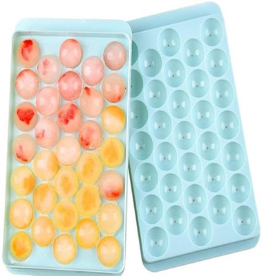 FLYUP Ice Cube Tray with Lid, Ice Ball Maker Round Ice Cube Mold,Easy Release BPA Free Blue Plastic Ice Ball Tray(Pack of1)