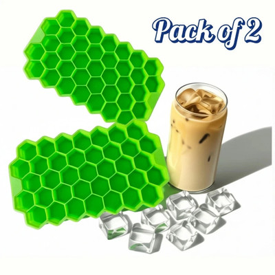 Tanira 37-Grid Honeycomb Ice Cube Tray Flexible Silicone Mould for Freezer (Pack of 2) Green Silicone Ice Cube Tray(Pack of2)