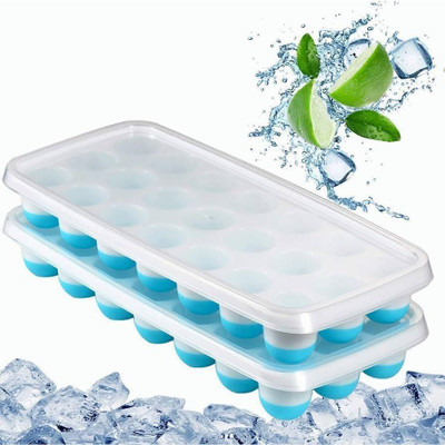 Dreamy Delights Silicon ice cube easy release push up tray|21 cavities ice cube tray Blue Silicone Ice Cube Tray(Pack of2)