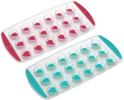 AlexVyan 2 Pcs Pink & Blue 18 Heart Cavity Pop Up Ice Cube Tray Pink, Blue Plastic, Silicone Ice Cube Tray(Pack of2)