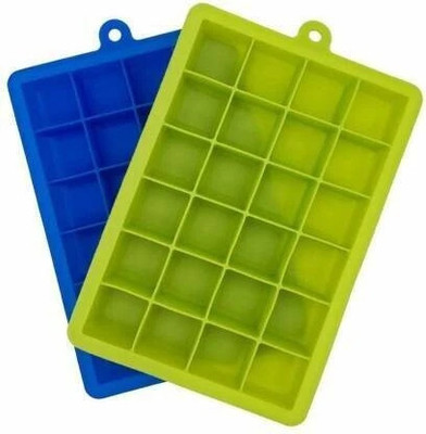 SR FUSION Ice Trays for Freezer Silicon 24 Ice Cube Hot Silicone Freeze Mold Bar Pudding Jelly Chocolate Maker Flexible Mold Box Cold Drinking Green, Blue Silicone Ice Cube Tray(Pack of2)