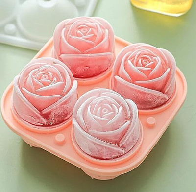 DARDRIS ROSE SHAPE ICE SILICON 4 COMPARTMENT TRAY Pink Silicone Ice Cube Tray(Pack of1)