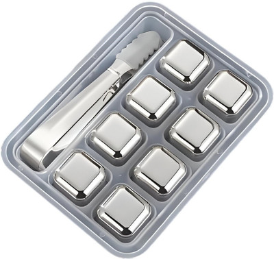 AQUABUCKET Stainless Steel 8PC ICE Cube Whiskey Chilling Rocks, Reusable Ice Cube Silver Steel Ice Cube Tray(Pack of8)