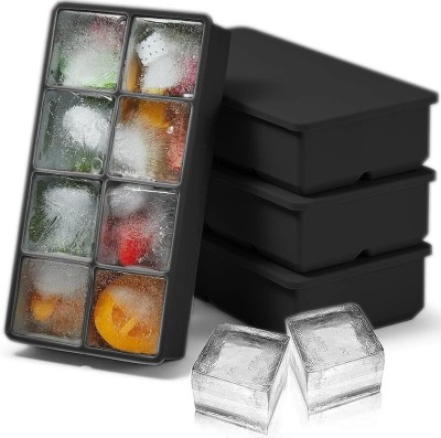 DHONI Silicone Easy-Release Jumbo Ice Moulds with Removeable Tight Fitting Lids, Black Silicone Ice Cube Tray(Pack of4)