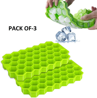 MAHADEV 3 Pcs Flexible Silicone Honeycomb 37 Cavity Ice Cube Tray for Freezer Molds Multicolor Silicone Ice Cube Tray(Pack of3)