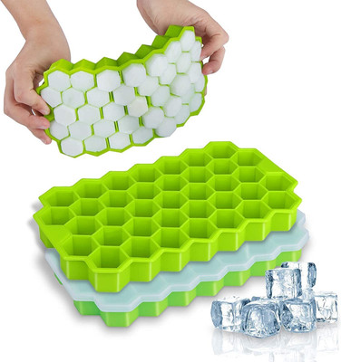 XSKY ice cube tray Silicone shape Honeycomb 37 Cavity Ice Cube Mould Tray IB 22 Green, Blue Silicone Ice Cube Tray(Pack of1)