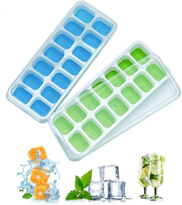 KVVTRADES 14 Cavity Pop Up Ice Cube Trays for Freezer Multicolor Silicone Ice Cube Tray(Pack of2)
