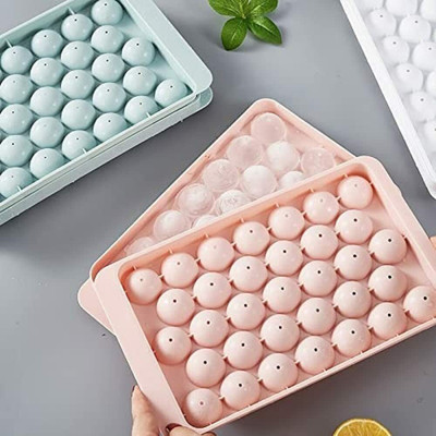 AJB Round Ice Cube Tray Ball Maker Mold for Freezer Mini Circle Making 33PCS Sphere Blue, Pink Plastic Ice Ball Tray(Pack of2)