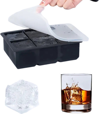 BLAPOXE BPA Free 6 Big Ice Tray Mold Jumbo Food Grade Silicone Ice Cube Square Tray Black Silicone Ice Cube Tray(Pack of1)
