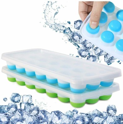 Dherik Tradworld 2pc 21 Cavity Pop Up Ice Cube Trays with Lid for Freezer Multicolor Silicone Ice Cube Tray(Pack of2)