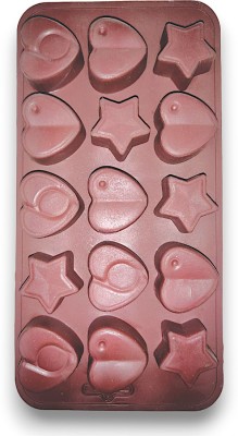 Grih Soukhya Food Grade Silicon Chocolate Mould in Star & Heart shape, 15 cubes, 15 chocolate Brown Silicone Ice Cube Tray(Pack of1)