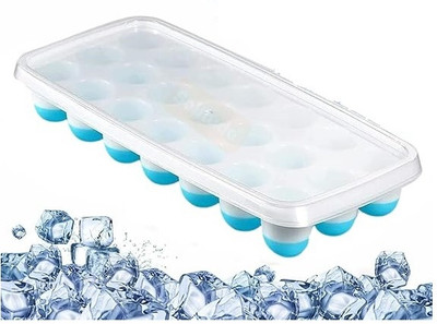 vitzie 21 Cavity PopUp Ice Tray with Lid, Easy Release, Stackable, BPA Free, Food Grade Blue, Green Silicone Ice Cube Tray(Pack of1)