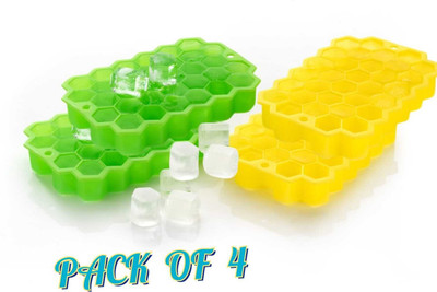 JAY ALAKHDHANI Silicone Honeycomb Shape Ice Cube Maker Ice Tray Ice Cube Mold Yellow, Green Silicone Ice Cube Tray(Pack of4)