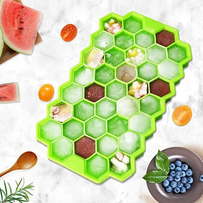HHBR Flexible Silicone Honeycomb 24 Cavity Ice Cube Mould Tray for Freezer Green Silicone Ice Cube Tray(Pack of1)