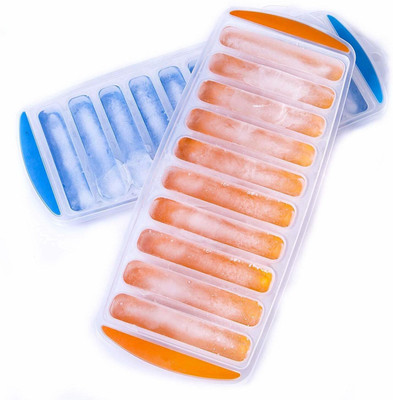 Uratech Silicone Ice Cube Tray Easy To Pop-Out Make 10 Froze Sticks Orange, Blue Plastic Ice Cube Tray(Pack of2)