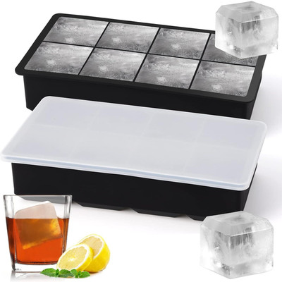 MBVTREADS Large Square Shaped Big ice Cube tray for freezer with lid Black Silicone Ice Cube Tray(Pack of1)
