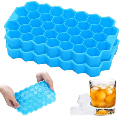 Manogyam Honeycomb 37 Cavity Ice Cube Mould Flexible Tray for Freezer,Chocolate Blue Silicone Ice Cube Tray(Pack of2)