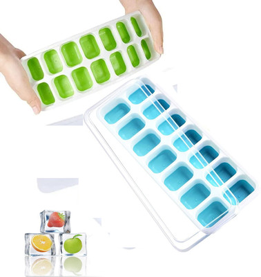 Masox Store Square Ice Tray Set Ice Cubes Maker Mold, Easy Pop Up Design Food Grade Silicone Green, Blue Silicone Ice Cube Tray(Pack of2)