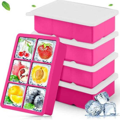 DHONI Marvellous Silicone Ice Tray Long Lasting Easy-Release For Chilled Drinks Pink Silicone Ice Cube Tray(Pack of5)