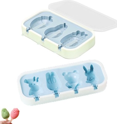 Tlismi Combo Pack of Cute Fruit & Cartoon Theme Silicone Ice Cream Molds Popsicle Mould Blue Silicone Ice Cube Tray(Pack of2)