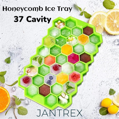 Jantrex Hexagon Diy 37 Grids Freezer Cream Mould Tray Honeycomb Silicone Ice Cube Mold Green Silicone Ice Cube Tray(Pack of1)