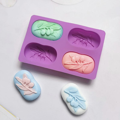 Grih Soukhya 4 cavity/slot olive tree print design soap Purple Silicone Ice Cube Tray(Pack of1)