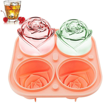 Elexa Rose Shape ice cube tray with lid bpa free Pink Silicone Ice Cube Tray(Pack of1)