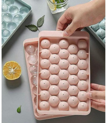 Kello Reusable Plastic Flexible Round Ice Cube Trays, 33 Cavity Mini Round Ice Trays Pink Plastic Ice Cube Tray(Pack of2)