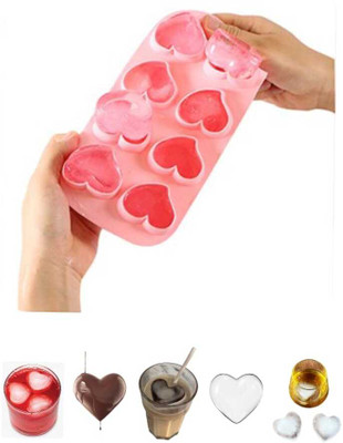 DHONI Heart-Shaped Ice Trays, Ice trays for freezer with lid Pink Silicone Ice Cube Tray(Pack of1)