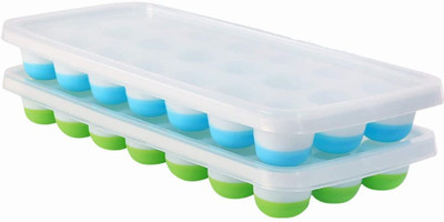 HM EVOTEK Ice Cube Tray with Cover – Silicone Molds, 2 Pack, 21 Ice Slots Multicolor Silicone Ice Cube Tray(Pack of2)