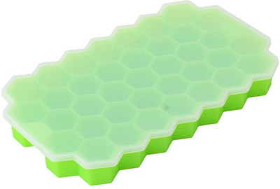 FGG Ice Cube Tray with Silicon Ice Mold Trays Flexible Silicone Honeycomb Design 37 Cavity Ice Cube Tray with Lid Multicolor Green Silicone Ice Cube Tray(Pack of1)