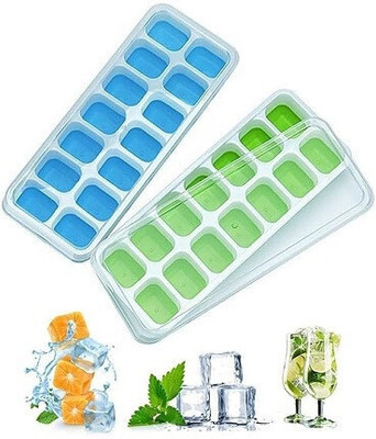 Masox Store SQARE ICE CUBE TRY 14 F17 Multicolor Silicone Ice Cube Tray(Pack of2)