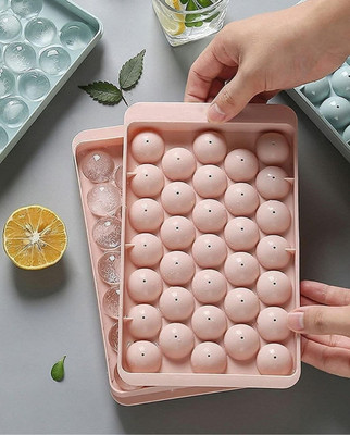 Garu Plastic Mini Round Ice Cube Tray with Lid | 33 Cavity, Easy Release (Pack of 1) Blue, Pink Plastic Ice Cube Tray(Pack of2)