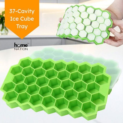 Home Nation Honeycomb Silicone Ice Tray for Freezer with Lid – Ice Tray Makes 37 Ice Cubes Green Silicone Ice Cube Tray(Pack of1)