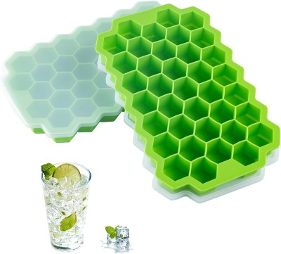 Eagean Ice Cube Trays Silicone Honeycomb Cake Chocolate Molds with Lid Flexible Multicolor Silicone Ice Cube Tray(Pack of2)
