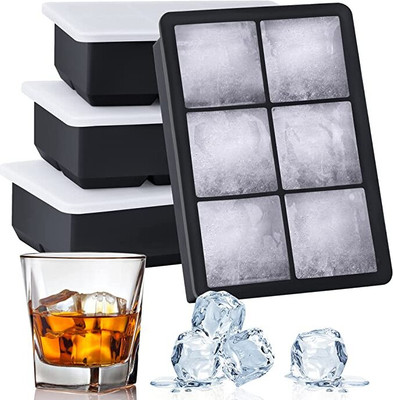 Giffy ® 6 Cavity BPA Free Square Silicone Large Ice Cube Mold Tray with Lid Cover. Black Silicone Ice Cube Tray(Pack of1)