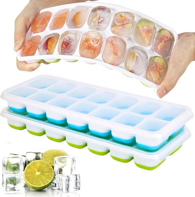 KVVTRADES Silicone Pop Up Ice Cube Tray with 14 Cavity for Freezer Multicolor Silicone Ice Cube Tray(Pack of2)