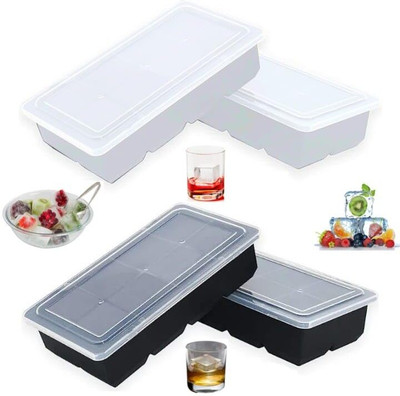 DHONI Large Square Silicone Ice Molds with Lid, 4-Pack Easy-Release Trays for Freezer White, Black Silicone Ice Cube Tray(Pack of4)
