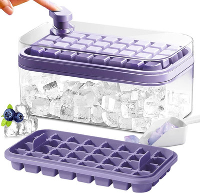 Dhvyant Mart Release & Save Space BPA Free Single 2 Layer Ice Cube Mould With Lid & Bin Multicolor Plastic Ice Cube Tray(Pack of1)