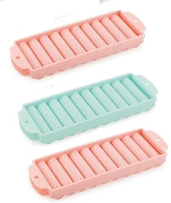 Bekner 10-Cylinder Sticks Ice Cube Tray for Water Bottle, Plastic Ice Tray with Lid Multicolor Plastic Ice Cube Tray(Pack of3)