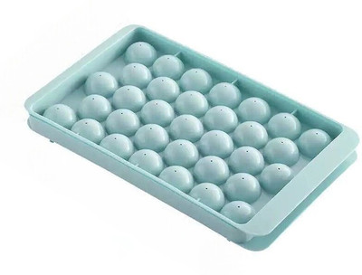 Gloziy Ice Cube Tray with Lid, Ice Ball Maker Round Ice Cube Mold,Easy Release BPA Free Blue Plastic Ice Cube Tray(Pack of1)