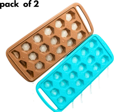 cmschupi enterprise Silicone Ice Cube Tray Pack of 2 – BPA-Free, Easy Release, Multi-Colour Design Blue, Brown Silicone Ice Cube Tray(Pack of2)
