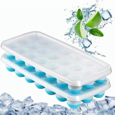 PW PENCILWALA Silicon ice cube easy release push up tray|21 cavities ice cube tray White, Blue Silicone Ice Cube Tray(Pack of1)