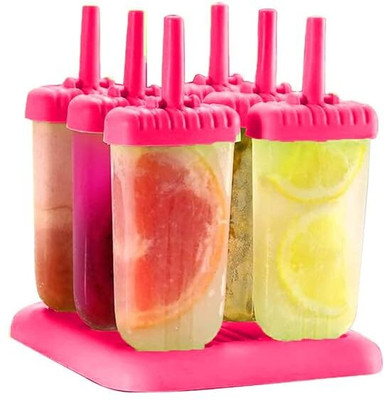 SYMKARD SYMKARD-Set of 6 Plastic Reusable Ice Pop Makers Pink Plastic Ice Cube Tray(Pack of1)