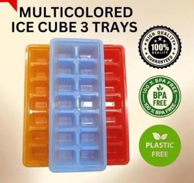 GSQAURE Plastic Ice Cube Trays, Set of 3 (Assorted Colors) - Easy Release Ice Trays Multicolor Plastic Ice Cube Tray(Pack of3)