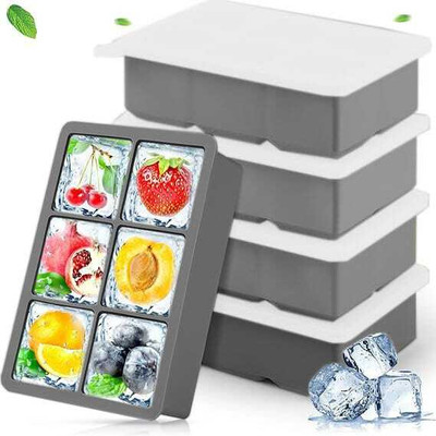 DHONI Marvellous Silicone Ice Cube Mold With Removable Lid,Long Lasting Easy-Release Grey Silicone Ice Cube Tray(Pack of5)