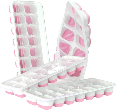 Crasts Ice Cube Trays Easy-Release Spill-Resistant Removable Flexible Pink Silicone Ice Cube Tray(Pack of4)