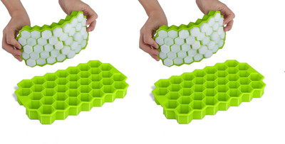 Dreamy Delights Set of 2 Silicon Ice Cube Mould Trays Honeycomb Design Small Cubes for Fridge Green Silicone, Plastic Ice Cube Tray(Pack of2)
