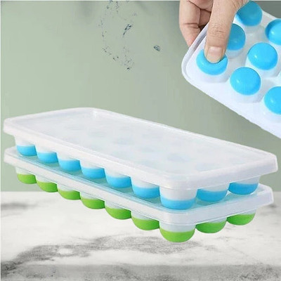 NARV Ice Cube for Freezer with Lid 21 Cavaties with Pop Up Easy Release IB 109 Multicolor Silicone Ice Ball Tray(Pack of2)