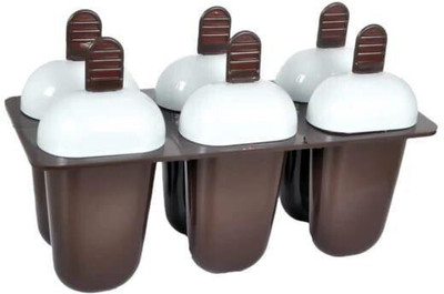MOOZICO Frozen Ice Cream 6 Candy Popsicle Moulds Reusable Plastic Holder Ice Candy Mould Brown Plastic Ice Cube Tray(Pack of1)